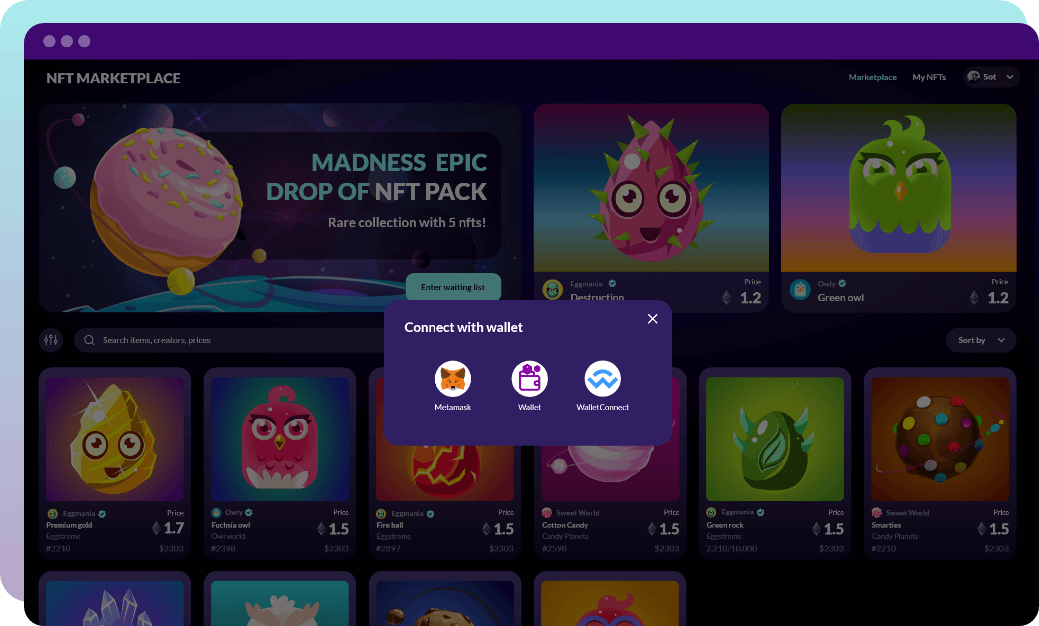 Screenshot from NFT Marketplace Wallet Function