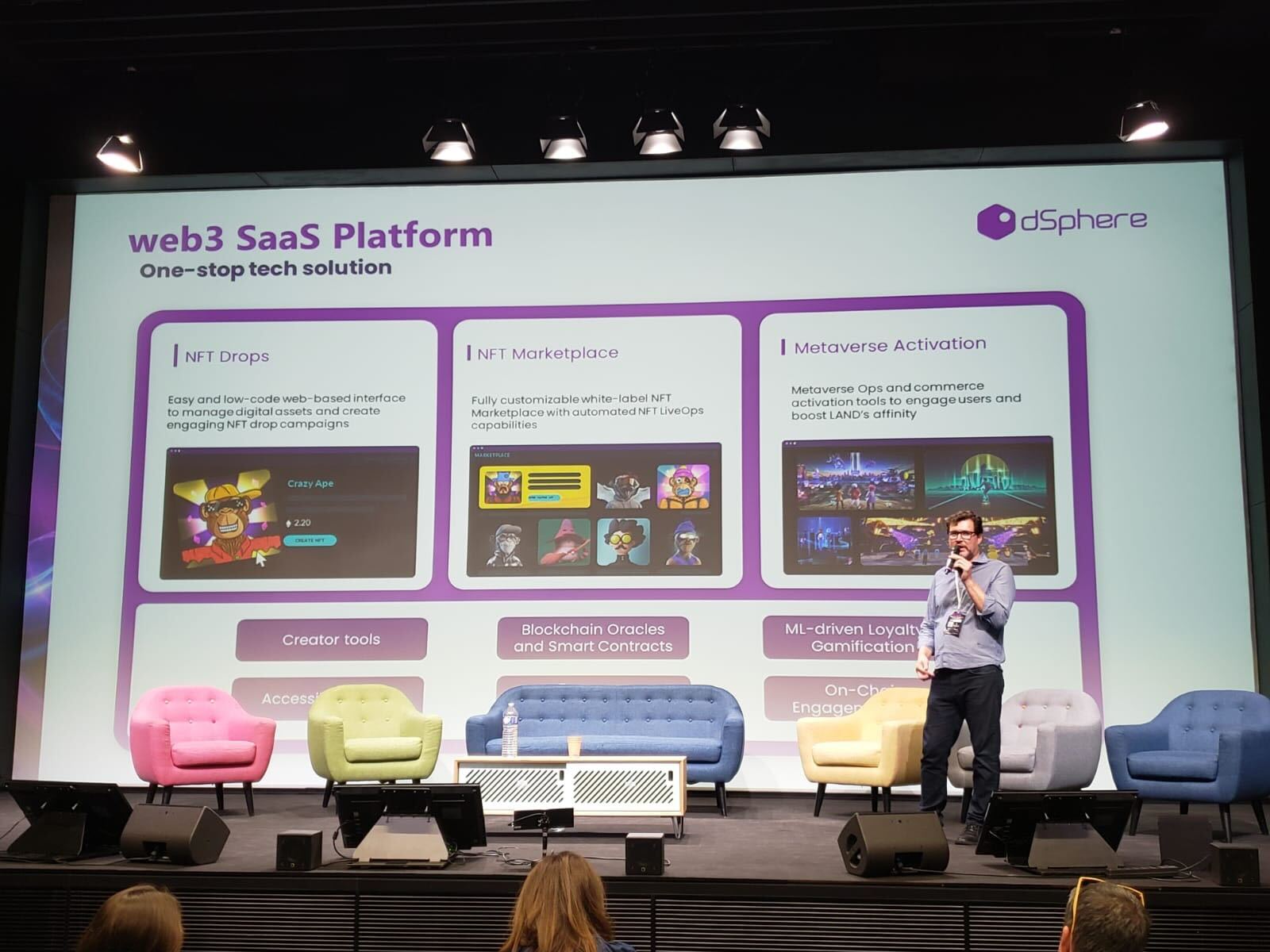 Carlos Estigarribia of dSphere delivering a talk on “Empowering brands and game publishers in the Metaverse” at Metaverse Summit in Paris
